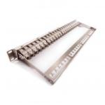 Patch panel , Kategória 6A, 24xRJ45/s, ezüst, csatlakozókkal, 1U