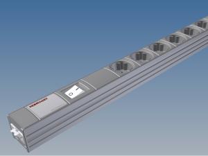 19" elosztópanel,  6x250V/16A,kapcsolóval 2m kábel,