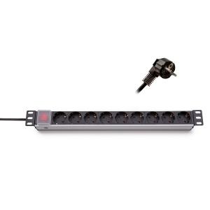 19" elosztópanel 9x250V, kapcsolóval, 1U, 2,3m