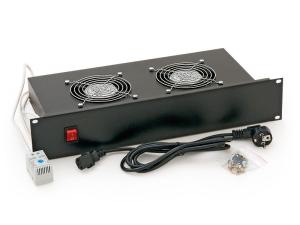 19“ ventilátor egység 30W, 2U, (2x ventilátor, termosztáttal)