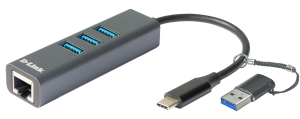D-link USB-C/USB to Gigabit Ethernet Adapter with 3 USB 3.0 Ports