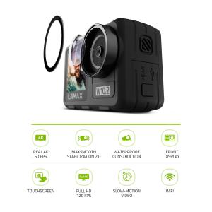 LAMAX W10.2 akciókamera, True 4K/60fps, 64MP, 2" és 1.4" kijelző, vízálló tok, W