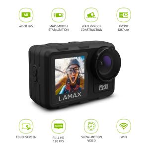 LAMAX W9.2 akciókamera, 4K/30fps, FullHD/120fps, 20MP, 2" és 1.4" kijelző, vízál