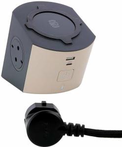 Legrand Multifunkciós elosztó 2x2P+F, ind töltő, USB-A, USB-C, 2 m, szürke-barna