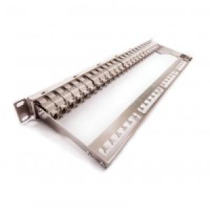 Patch panel , Kategória 6A, 24xRJ45/s, ezüst, csatlakozókkal, 1U